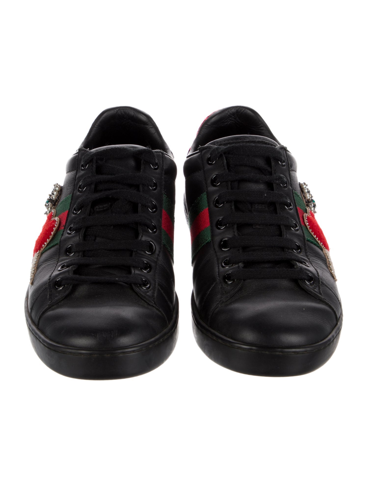 Gucci Faux Pearl Accents Leather Sneakers